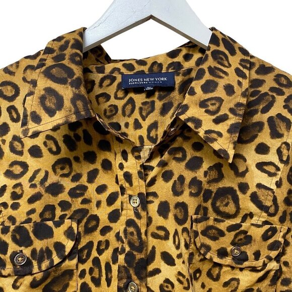 JONES New York Leopard Shirt Plus Size 3X Womens Cotton Button up Top Long Sleev - Picture 9 of 10